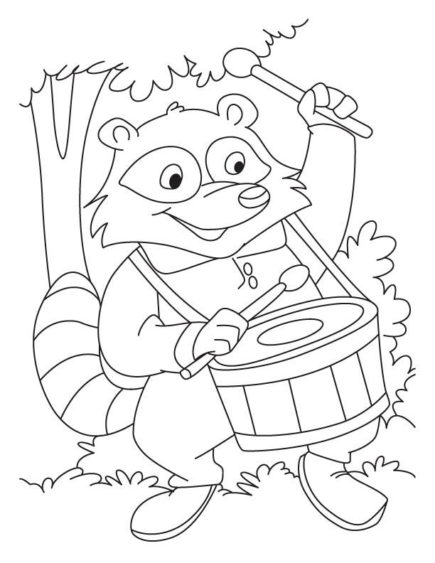 Raccoon the drum beater coloring pages