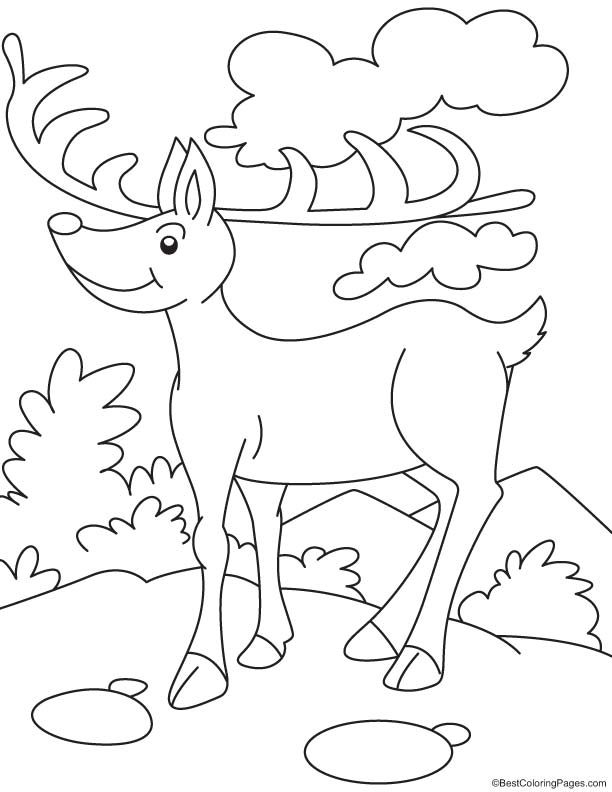 Reindeer at cloud seven coloring page