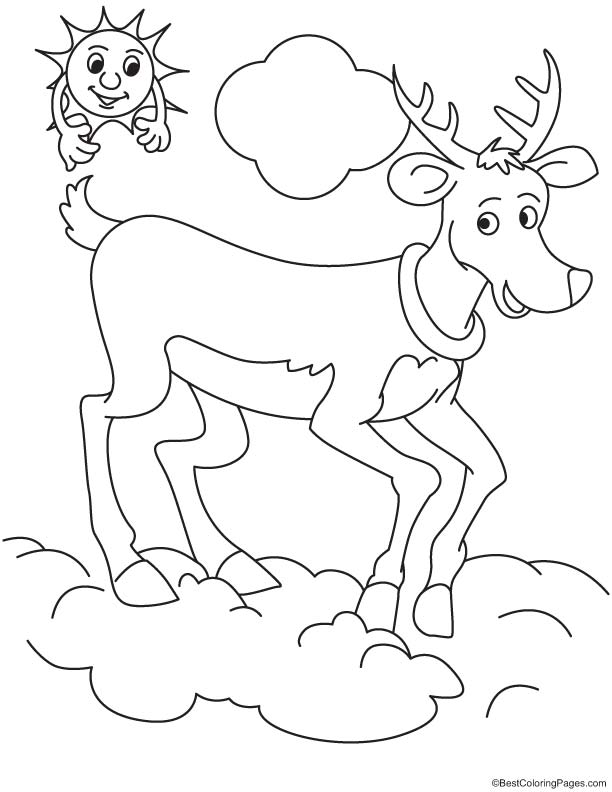 Reindeer in cloud coloring page