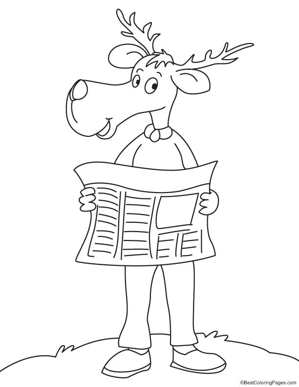 Reindeer reading newspaper coloring page
