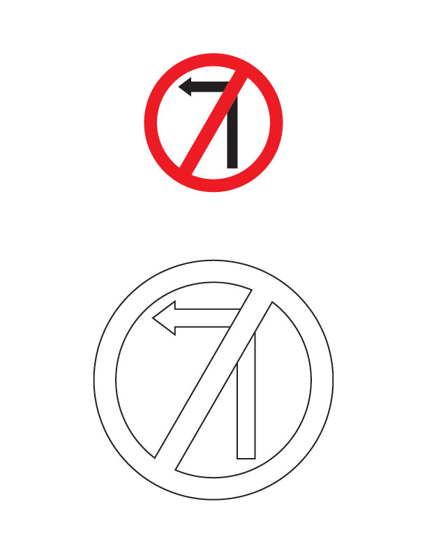 Left turn prohibited traffic sign coloring page