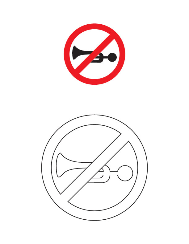 Horn prohibited traffic sign coloring page