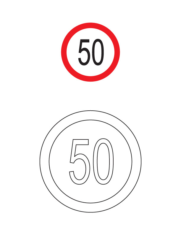 Speed limit traffic sign coloring page