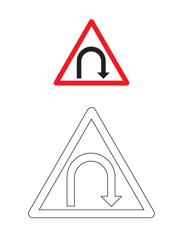 Right hair pin bend traffic sign coloring page