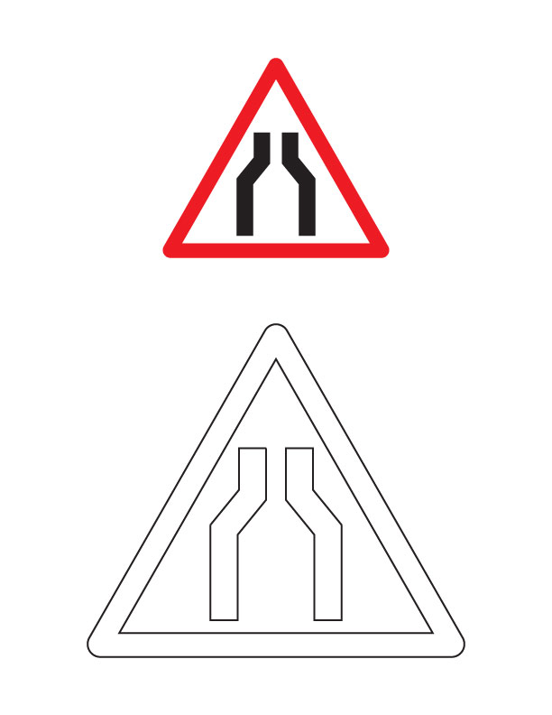Narrow road ahead traffic sign coloring page