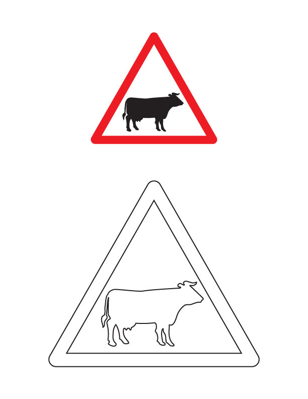 Cattle ahead traffic sign coloring page
