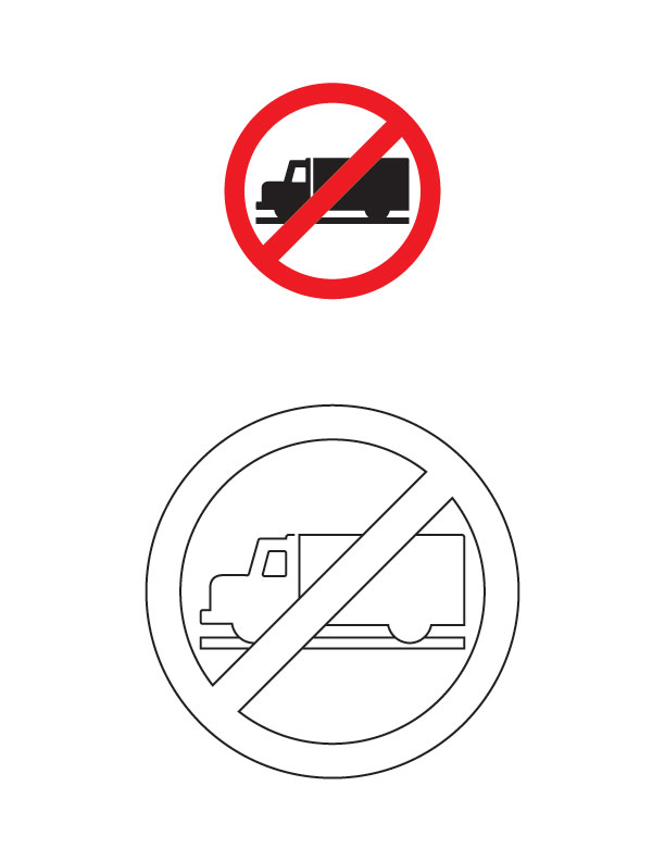 Truck prohibited traffic sign coloring page
