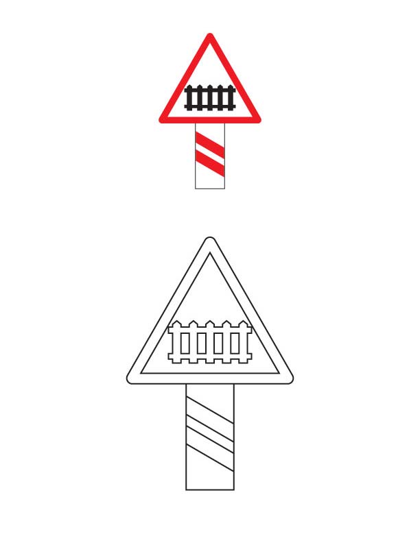 Guarded railway crossing traffic sign coloring page