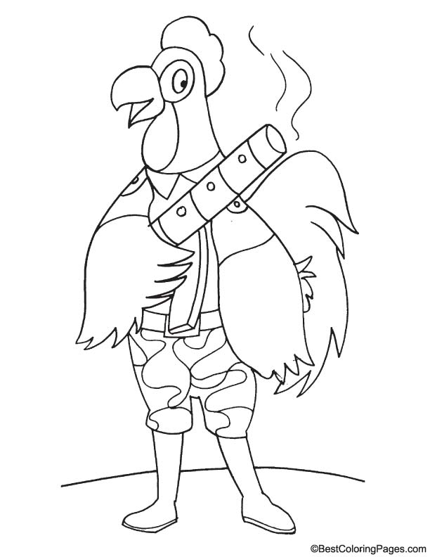 Rooster in army coloring page