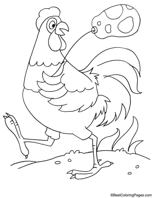 Rooster playing coloring page