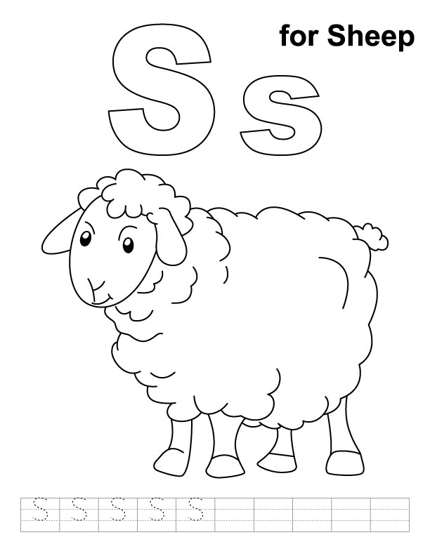 S for sheep coloring page with handwriting practice