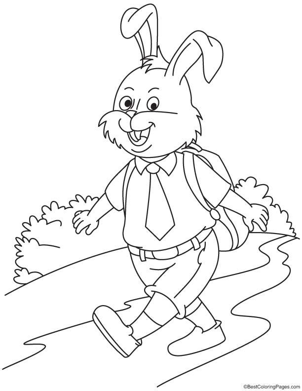 School going rabbit coloring page