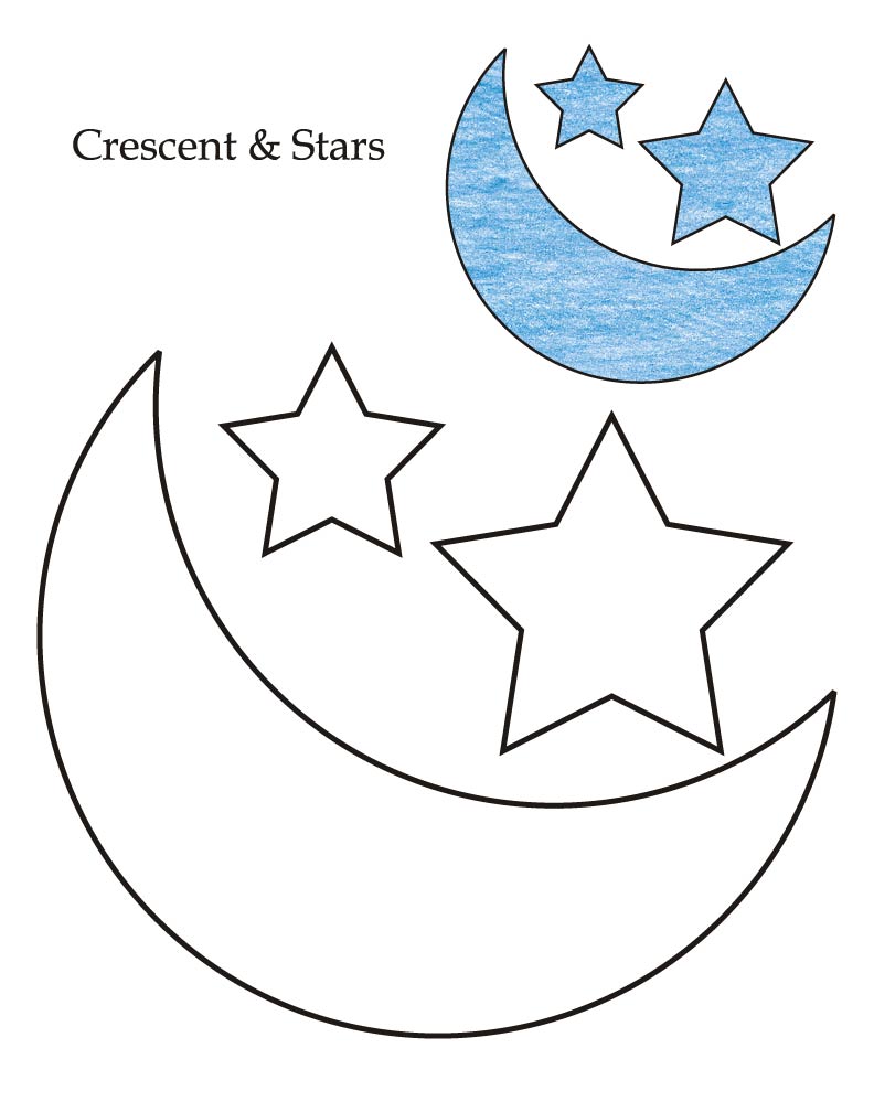 0 Level crescent and stars coloring page