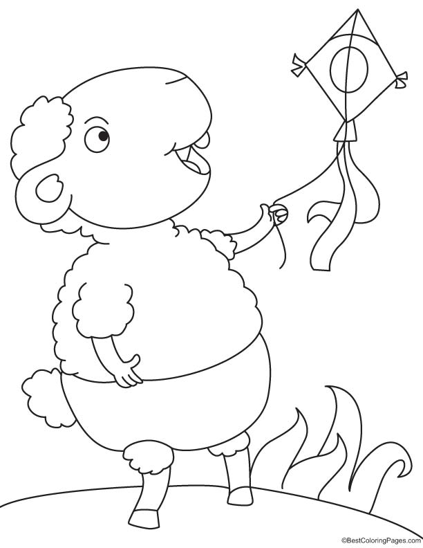 Sheep flying the kite coloring page