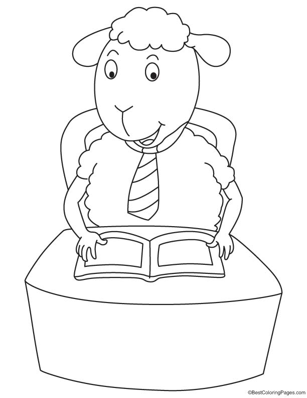 Sheep reading the book coloring page