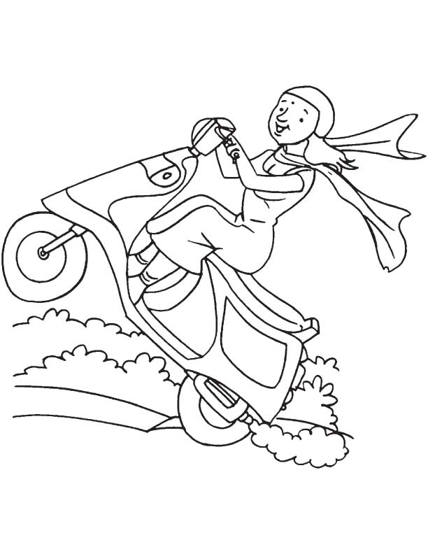Showing stunt on scooty coloring page