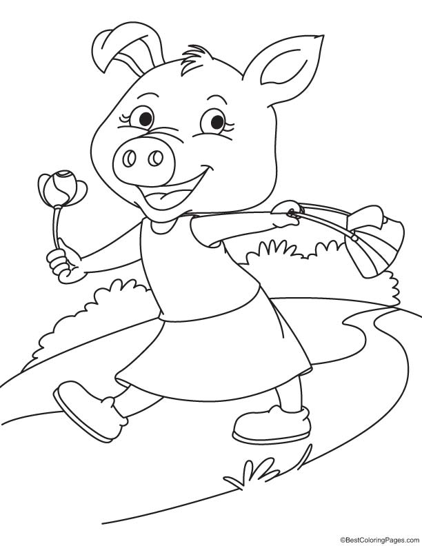 Sow with flower coloring page
