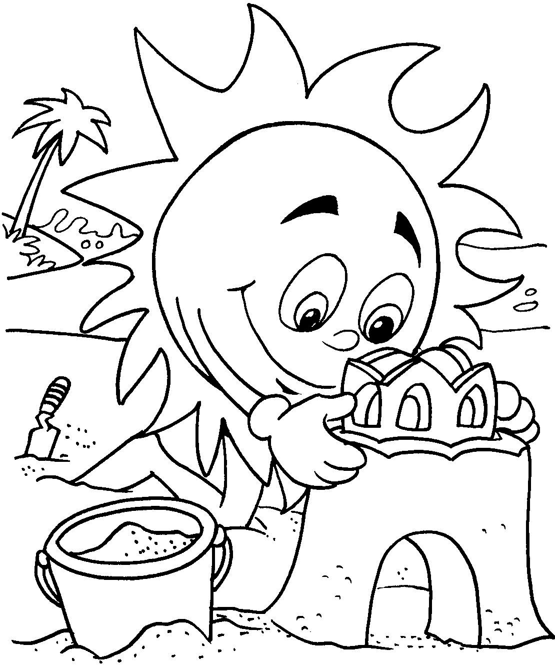 Sun at beach coloring page
