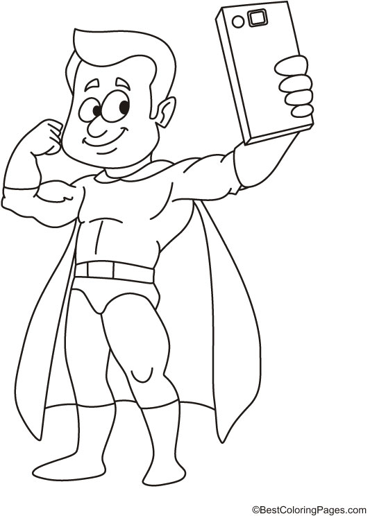 Superboy taking selfie coloring page