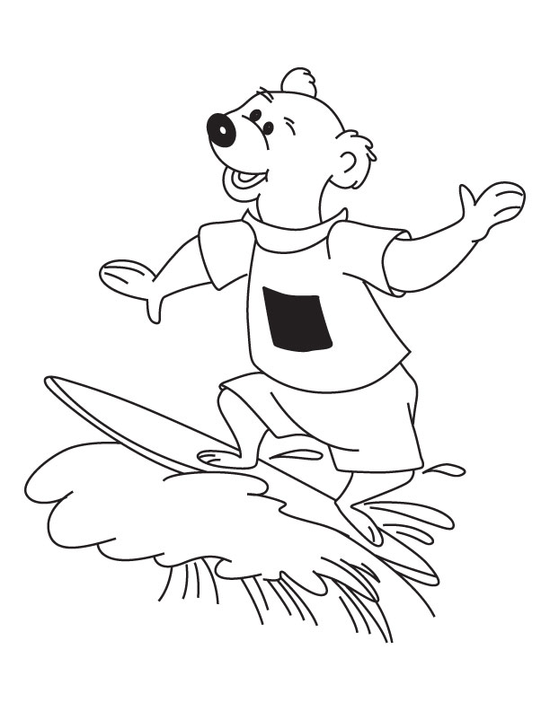 Bear surfing coloring page