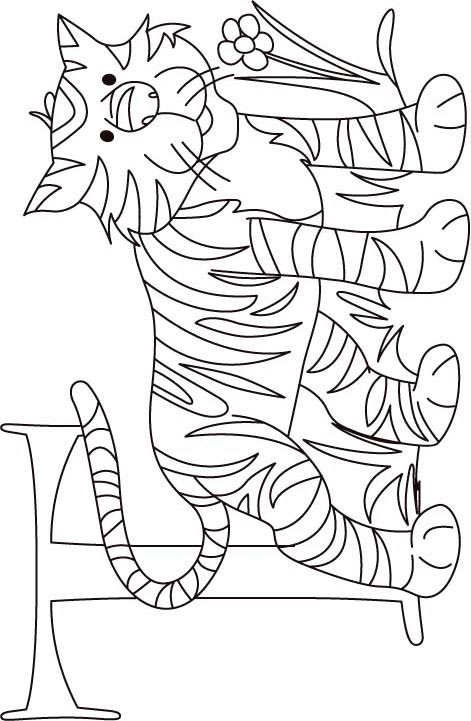 T for tiger coloring page for kids