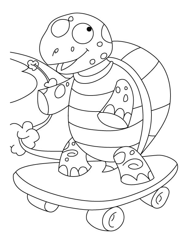 Balanced tortoise on skateboard coloring pages
