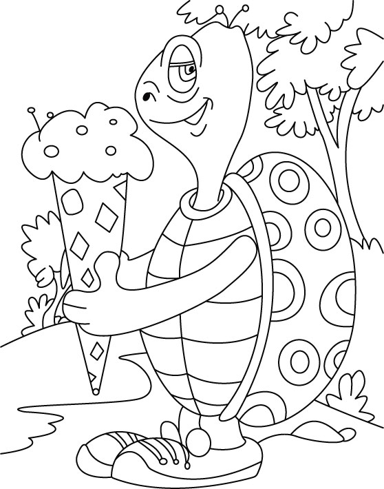 Turtle relishes, cone ice- cream coloring pages