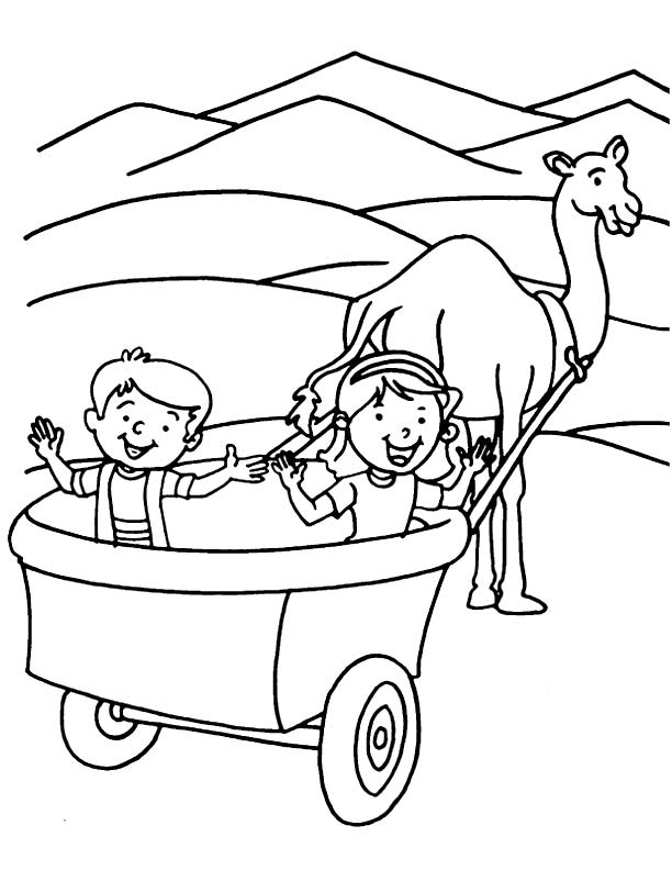 Two kids in wagon coloring page