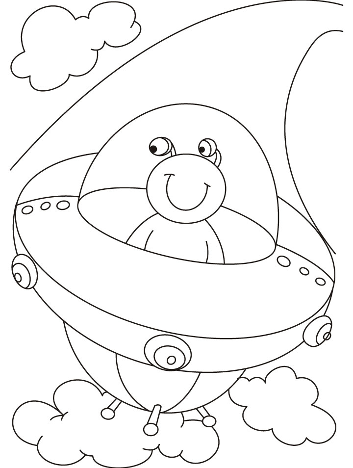 Aliens fly high in their advanced vehicle called UFO coloring pages