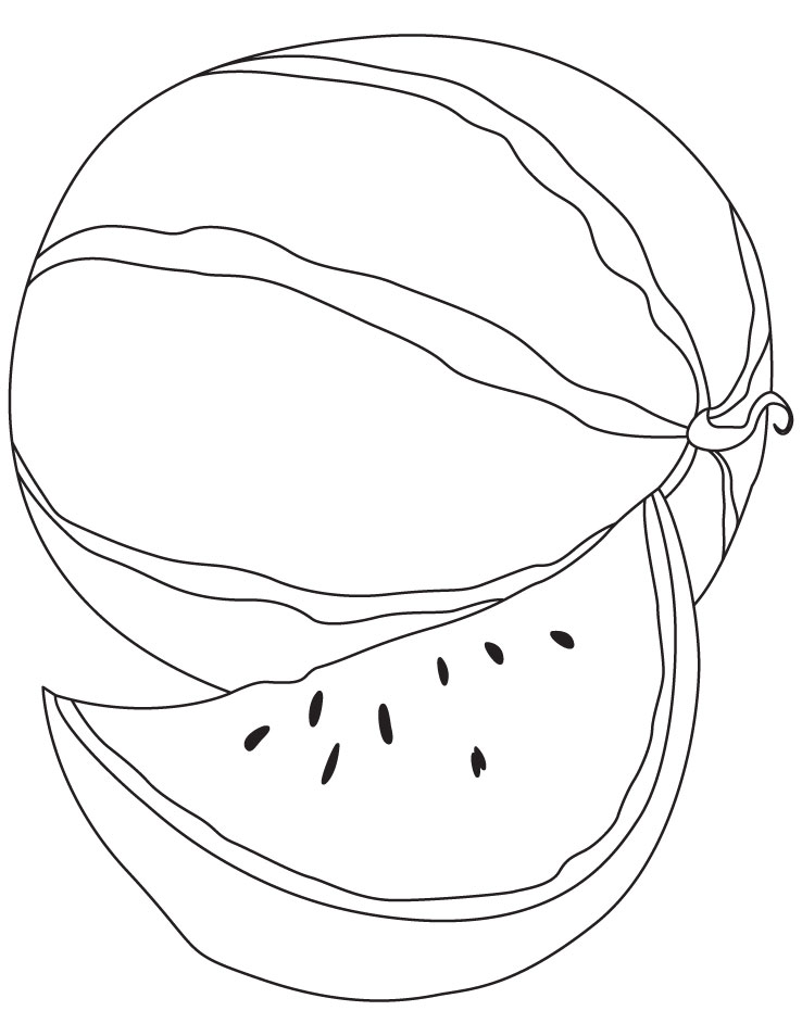 Delicious watermelon with a slice coloring page