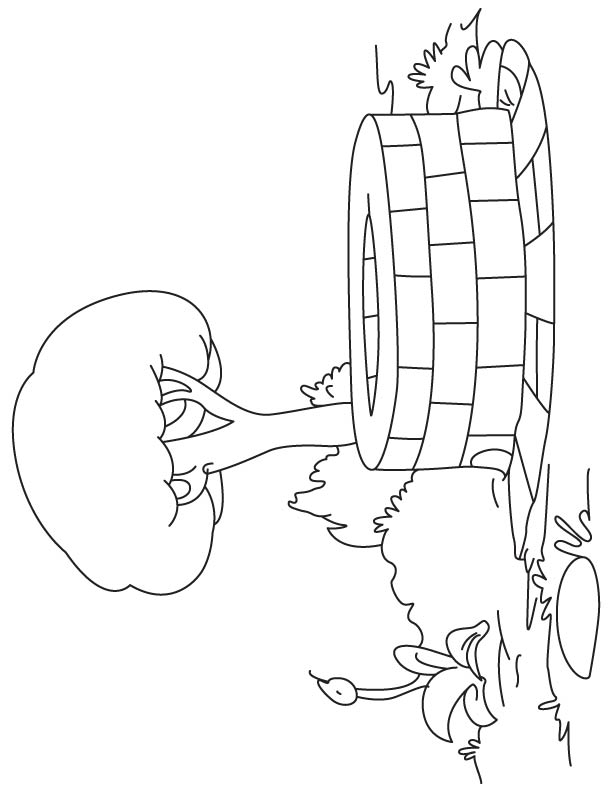 Well in village coloring page