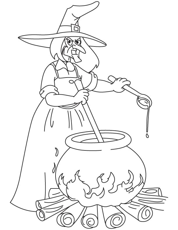 Witch making food for ghost coloring page