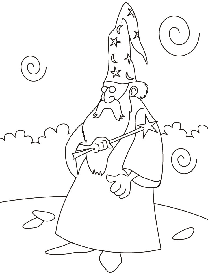 Wizard with magic wand coloring pages