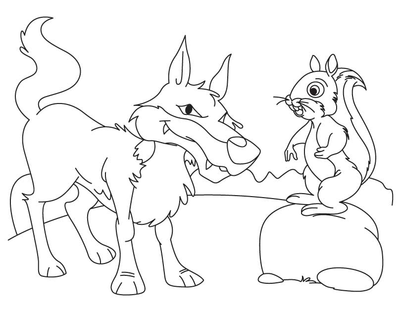 Wolf and squirrel coloring page