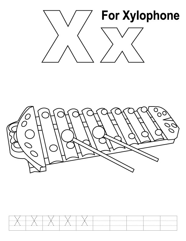 X for xylophone coloring page with handwriting practice