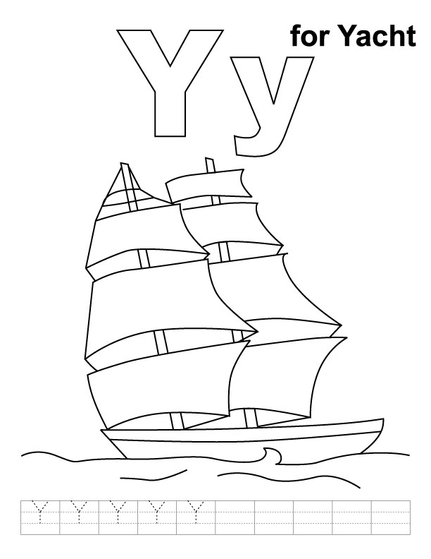 Y for yacht coloring page with handwriting practice