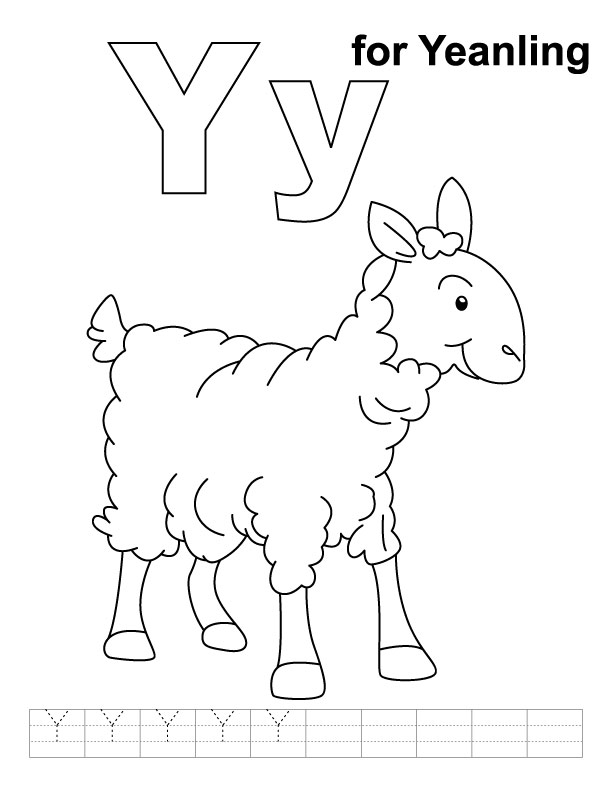 Y for yeanling coloring page with handwriting practice