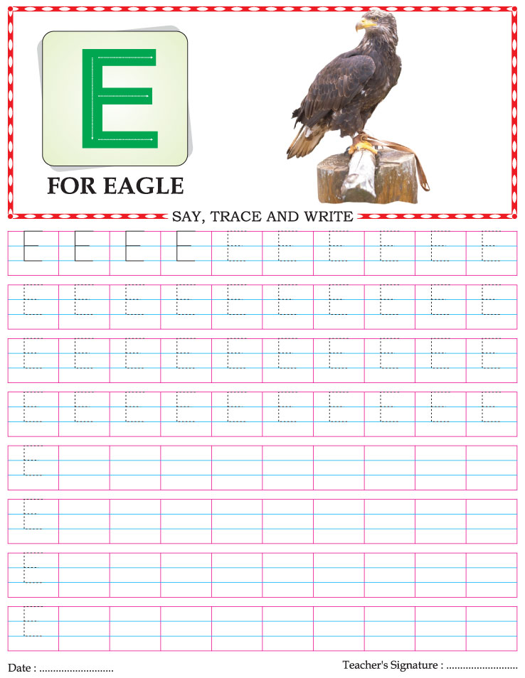 Capital letter writing practice worksheet alphabet E