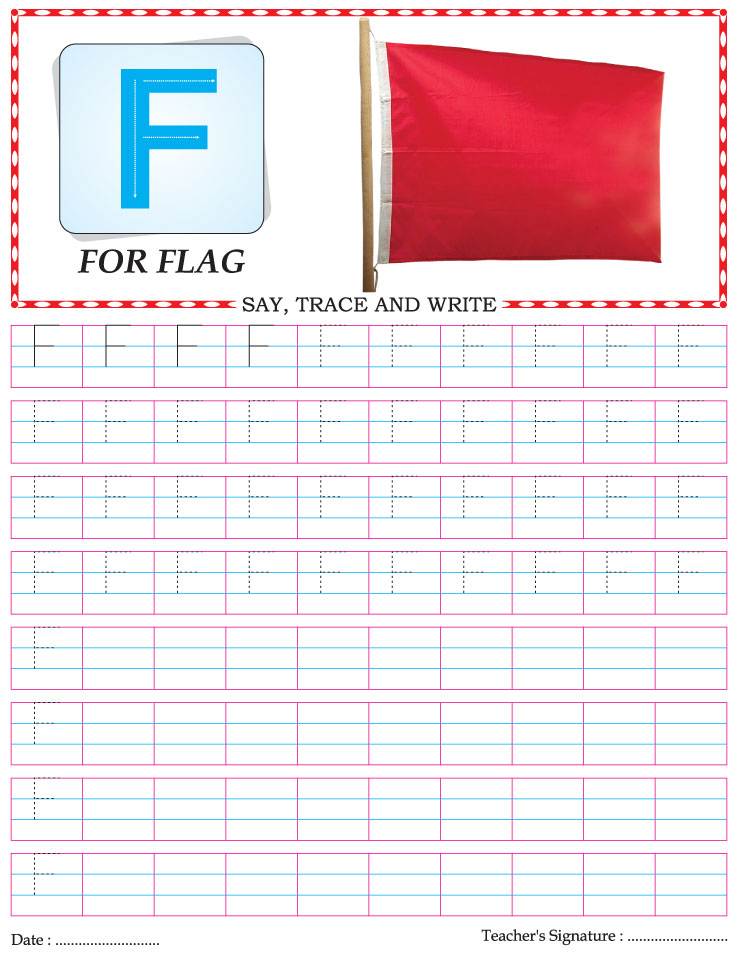 Capital letter writing practice worksheet alphabet F