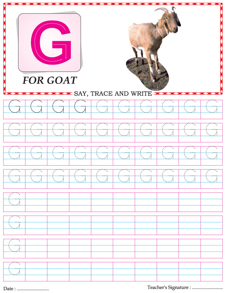 Capital letter writing practice worksheet alphabet G