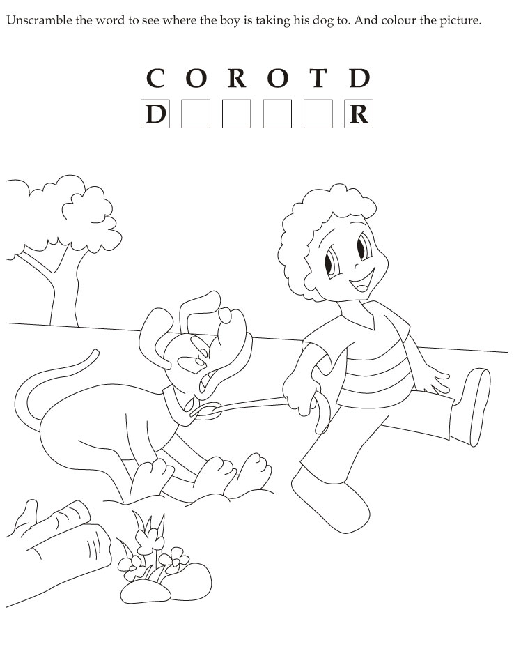 Unscramble the word to see where the boy is taking his dog to