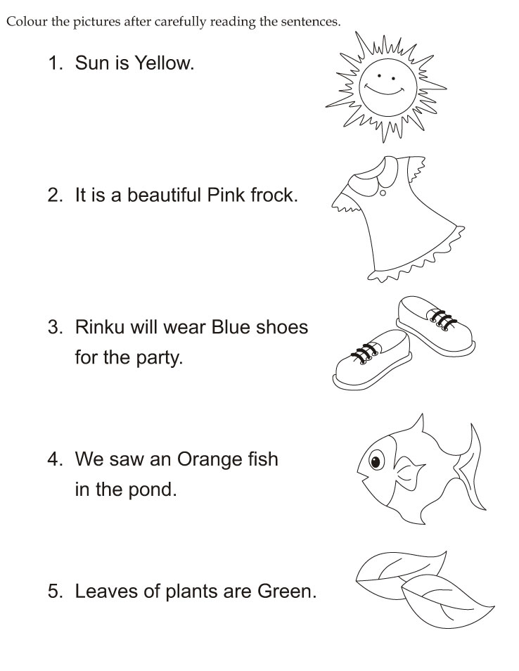 Color the pictures after carefully reading the sentences