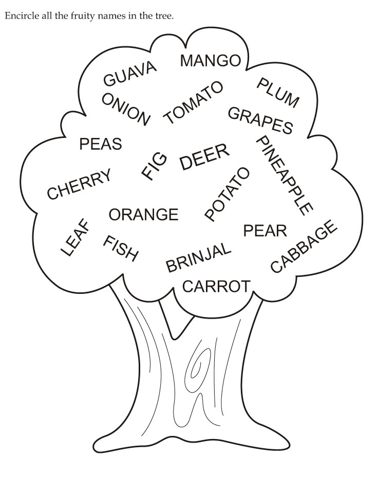 Encircle all the fruity names in the tree