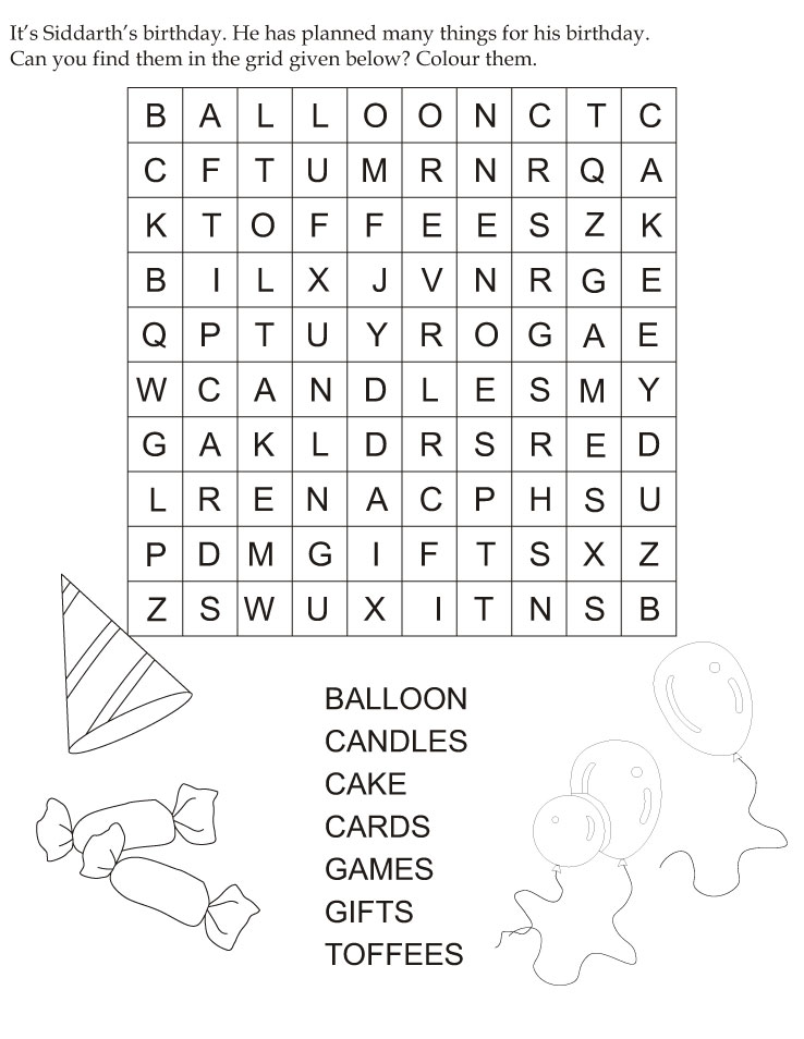 Siddarth planned many things for his birthday, find them in a grid
