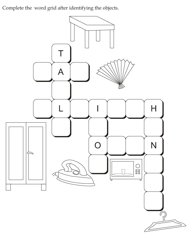 Complete the  word grid after identifying the objects