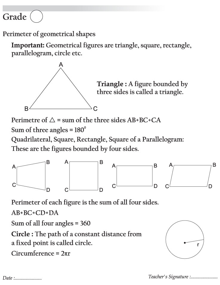 Perimeter of geometrical shapes