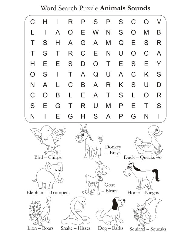 Word Search Puzzle Animal Sounds