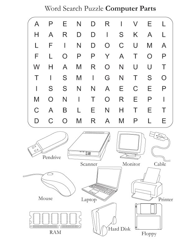 Word Search Puzzle Computer Parts