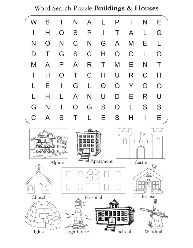 Word Search Puzzle Houses and buildings