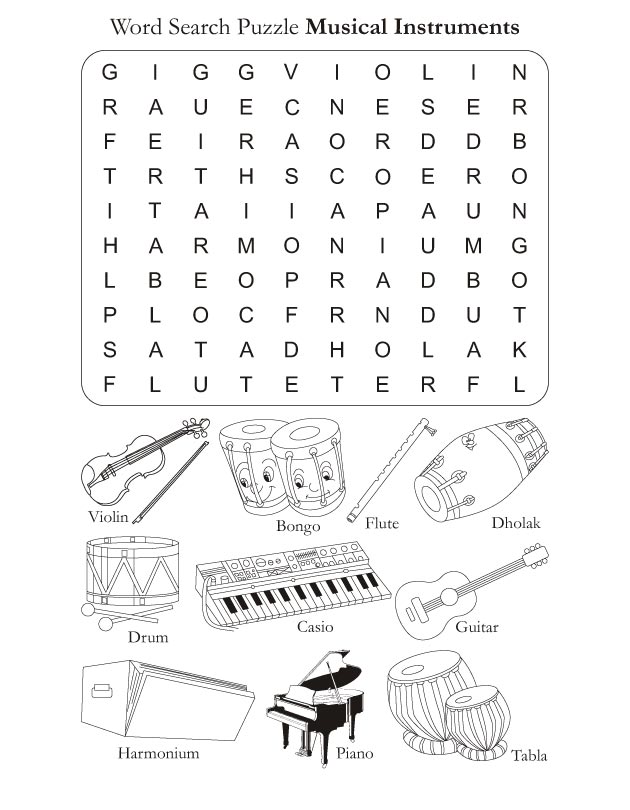 Word Search Puzzle Musical Instruments